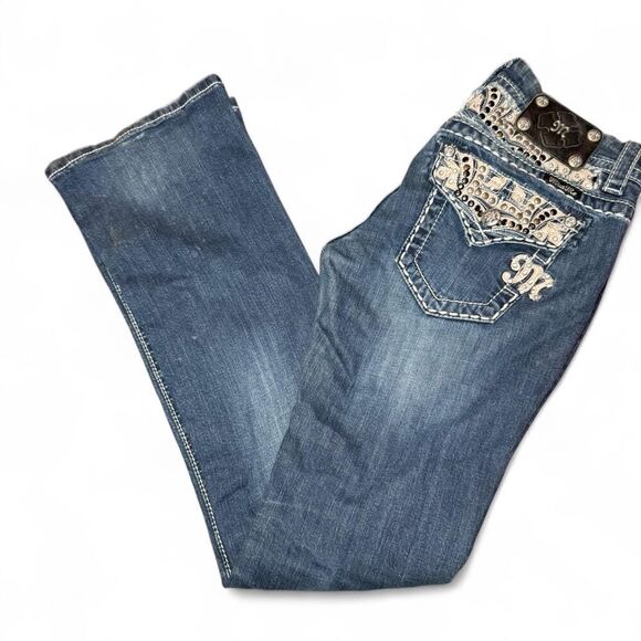 Miss Me blue bootcut embellished low rise jeans JE8032BL Size 26 - Picture 7 of 8